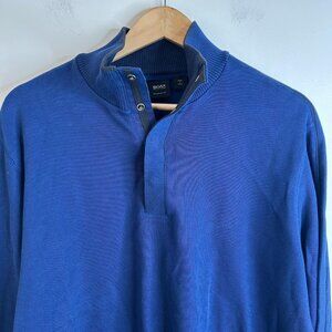 BOSS Hugo Boss Sweater Mens XL Blue Quarter Snap‎ Mock Neck Pullover Regular Fit